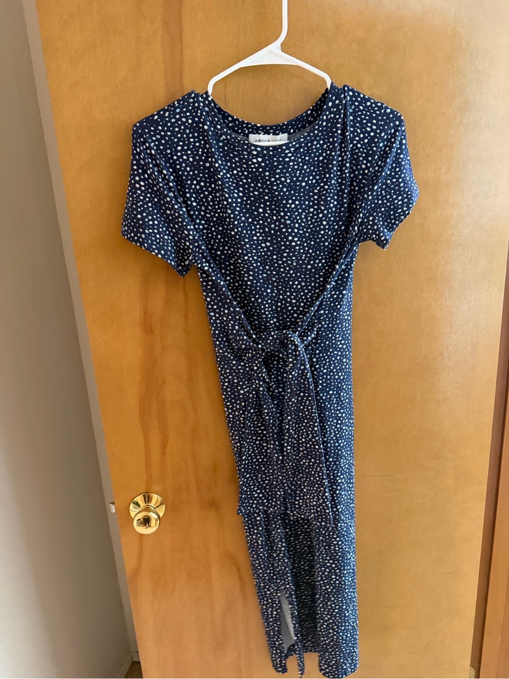 Amour Vert Navy Dot Tie-Waist Midi Dress - Women